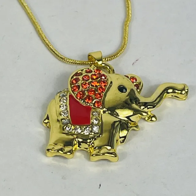 Gold Plated Happy Elephant Pendant 18” Necklace Made With Swarovski Crystals