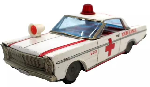 Ambulancia Ford Galaxie de colección japonesa de fricción de hojalata de 2 puertas techo rígido 3