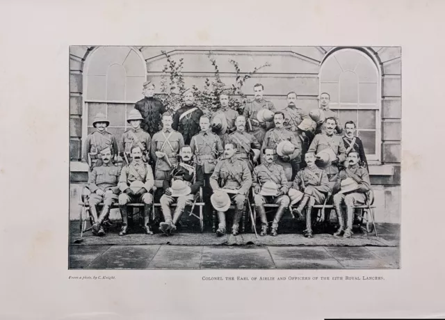 c1902 BOER WAR PRINT COLONEL THE EARL OF AIRLIE & OFFICERS 12th ROYAL LANCERS