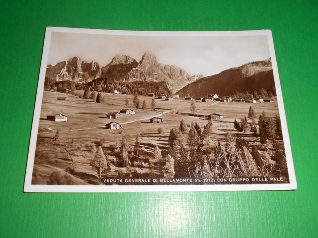 Cartolina Bellamonte ( Trento ) - Veduta generale col Gruppo delle Pale 1941