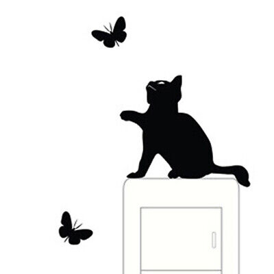 Gato bashing Mariposa creativo Tallada Pegatinas de Pared Interruptor De La Luz Creativo COV FJ