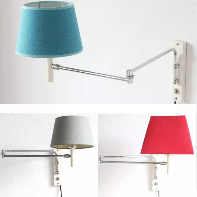 60er 70er Wandlampe Schwenkarm Gelenklampe + 3 Textil Schirme Lampe Leuchte