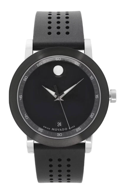 Orologio da uomo Movado Museum Sport Cinturino in Gomma Quadrante Nero
