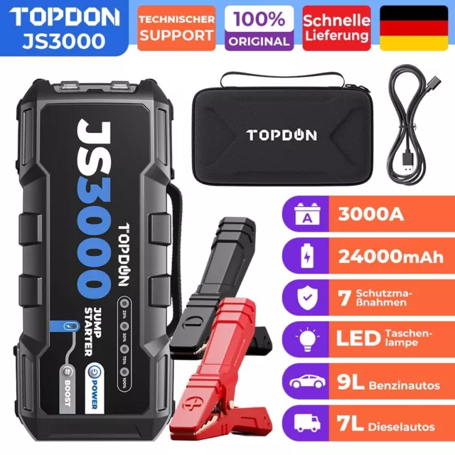 TOPDON KFZ 3000A Starthilfe JS3000 12V Jump Starter Ladegerät Booster Powerbank