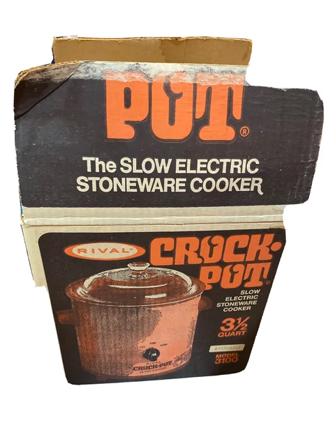 Vintage MCM Rival 3.5 Qt Crock Pot Slow Cooker Flame Orange Model 3100/21 NEW IB