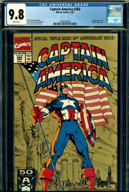 Captain America #383 Cgc 9.8 Jim Lee Cover! 50Th Anniversary Cvr! Golf Ink Flag!