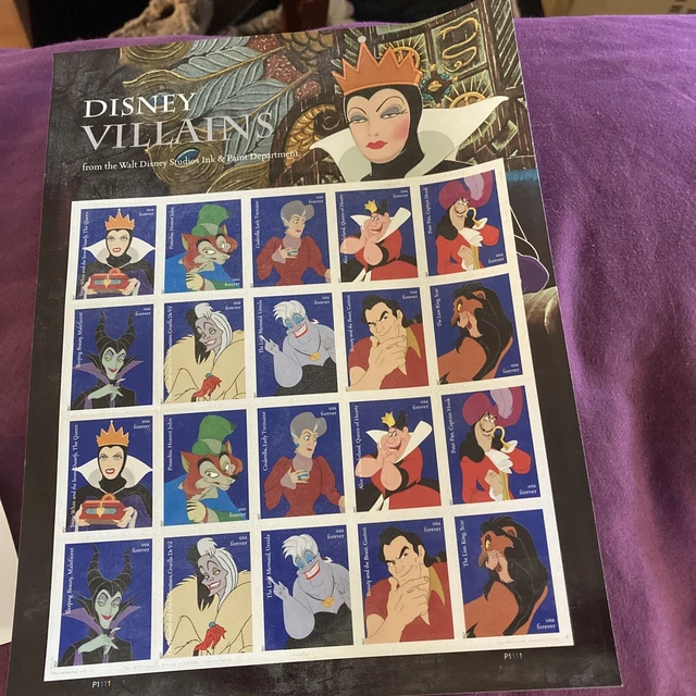 DISNEY VILLAINS FIRST Class Forever Stamps USPS Postal NEW Sheet Of 20 disney-villains-first-class-forever-stamps-usps-postal-new-sheet-of-20