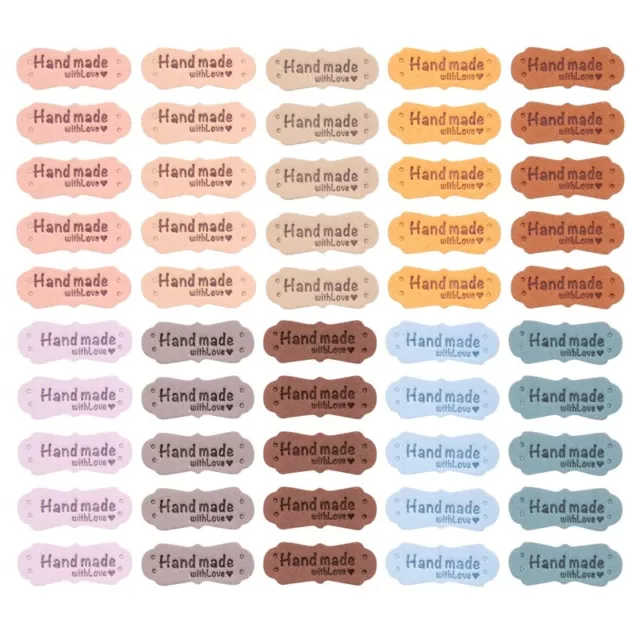 50Pcs PU Leather Labels Tags for Handmade DIY Hats Bags with Love UK