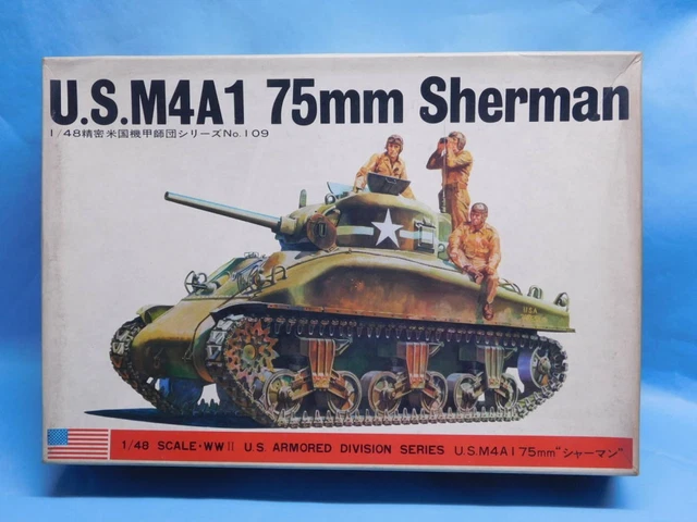 Maquette Militaire 1/48 Bandai - Char US M4A1 Sherman 75 Mm, Kit à Monter, Boîte 8282