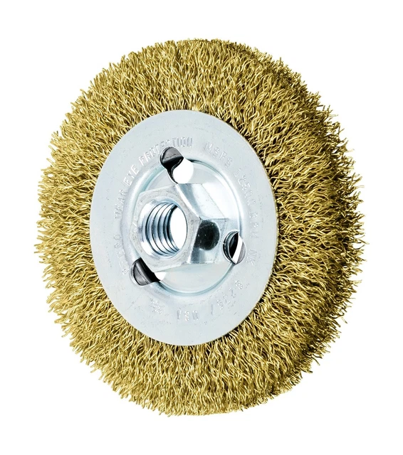 PFERD 82367 Crimped Wheel Brush, Brass Wire, 4" Diameter, 5/8-11 Thread, 0.01...