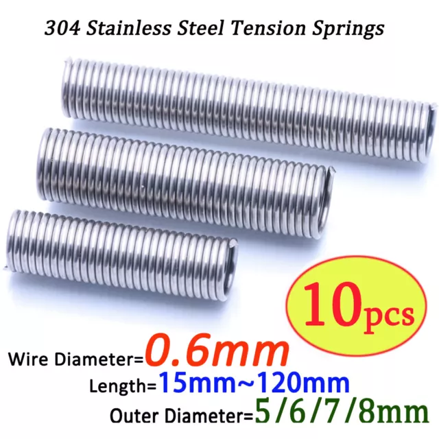 10PCS Steel Pipe Tension Spring Stainless Steel Extension Spring Wire 0.6mm
