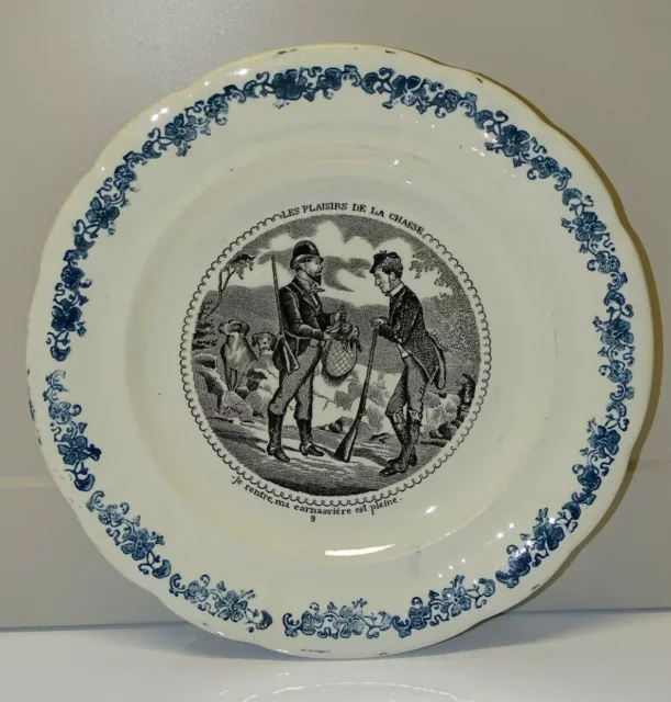 *Ancienne Assiette A Dessert Ceramique Longwy Les Plaisirs De La Chasse Vitrine
