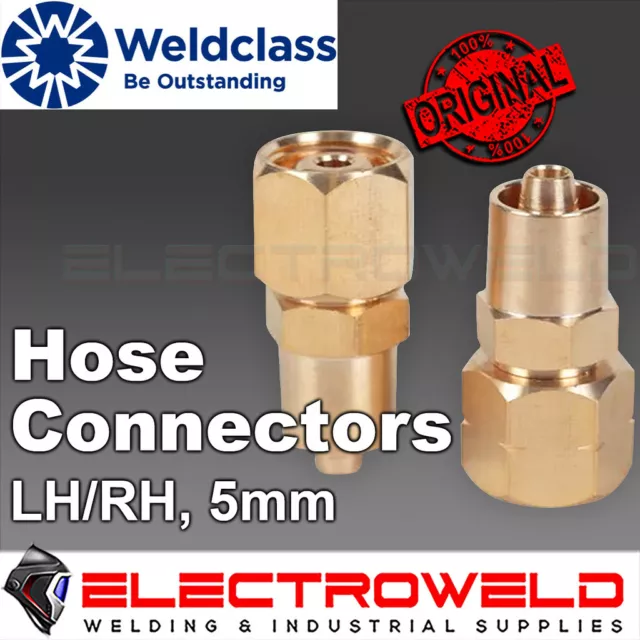 WELDCLASS 5mm RH Hose Connector Screw On- Oxygen Argon Welding Gas Right 4-LP112