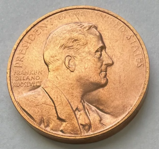 Franklin Delano Roosevelt U.S. Mint Presidential Bronze Commemorative Medal 34mm