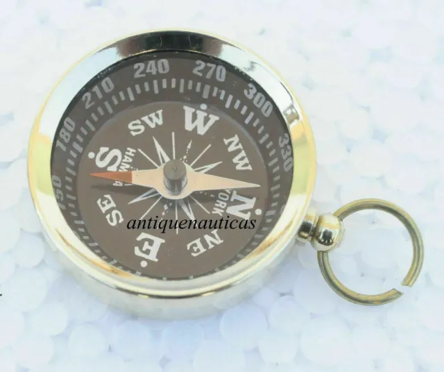 Lot Of 20 Pcs Brass Polish Finish Nautical Marine Compass Key Chain Ring Gift