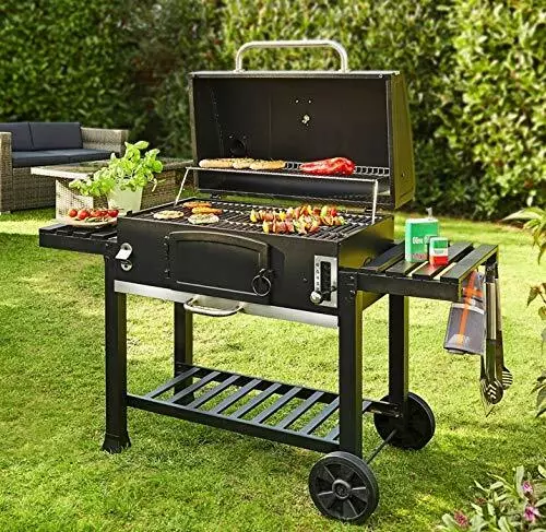 XXL Rauchergrill Outdoor anthrazit tragbar Grill Garten BBQ Räder Beistelltisch