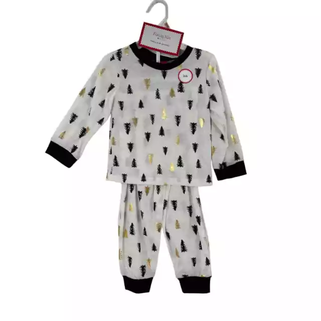 Family Matching Christmas Pajamas Set Baby Kids Sleepwear- White Gold/Black Tree