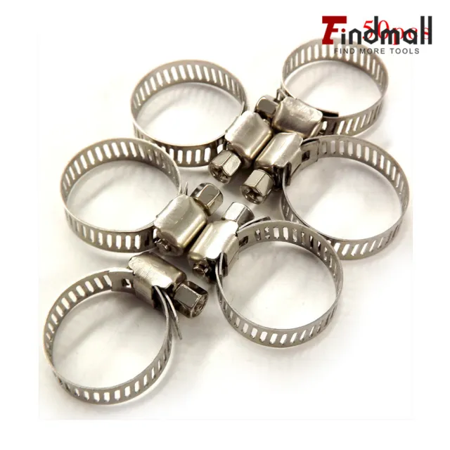 Findmall 50Pack 3/8"-1/2" Stainless Steel Drive Adjustable Fuel Line Hose Clamps