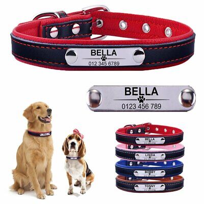 Small Medium Large Personalized Dog Collar Leather Engraved ID Tag Custom Name
