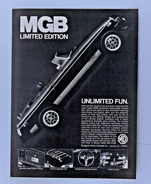 1979 MGB Limited Edition Vintage Original Print Ad 8.5 x 11"