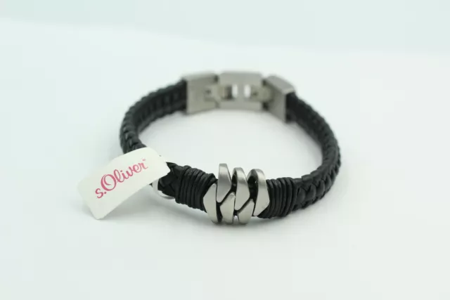 S.Oliver Bracelet en Cuir Avec Edelstahl-Elementen, 20 + 2 CM, Noir