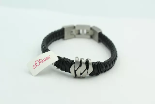 S.Oliver Leather Bracelet With Edelstahl-Elementen, 20 + 2 CM, Black