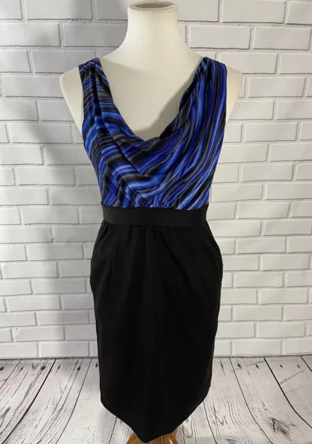 Shoshanna Black Blue Sleeveless Dress Womens Medium