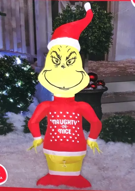 New 4' GRINCH NAUGHTY NICE DR SEUSS GEMMY CHRISTMAS AIRBLOWN INFLATABLE LED 2022