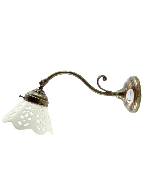 Applique ottone brunito,lampada illuminazione da parete,paralume ceramica am42