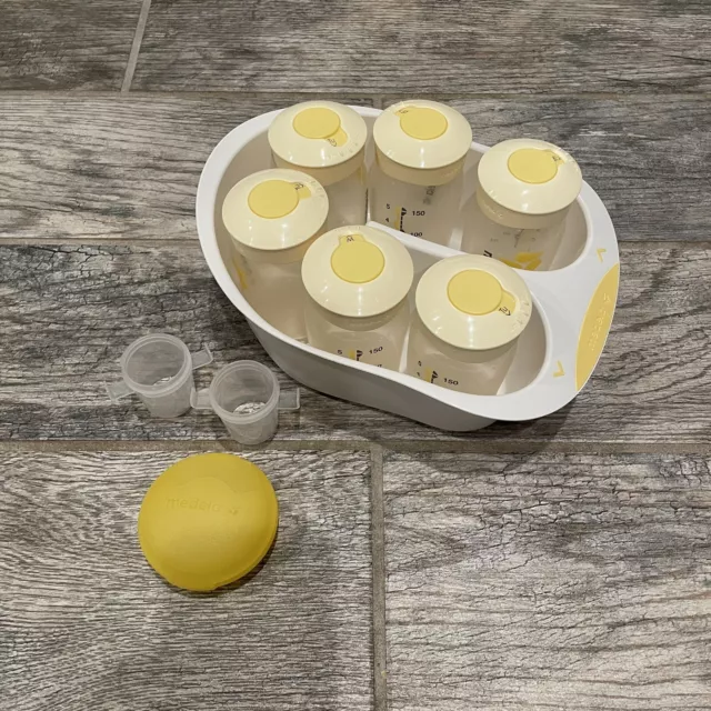 Medela Breast Milk Storage container Solution 5 oz 6 bottles w/labeling lids