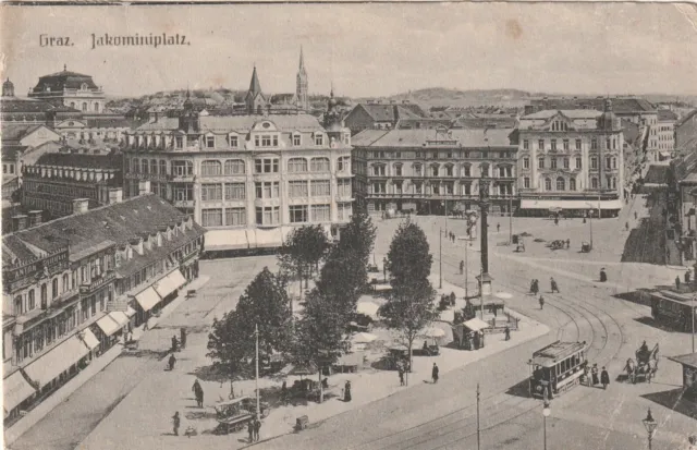 AK - PK, Graz, Steiermark, Jakominiplatz, alte Straßenbahn, um 1920