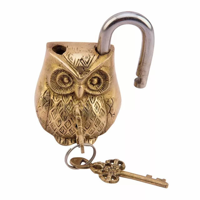 Door Owl Lock Brass Handmade Antique Style Golden Finish Home decor Piece Gift