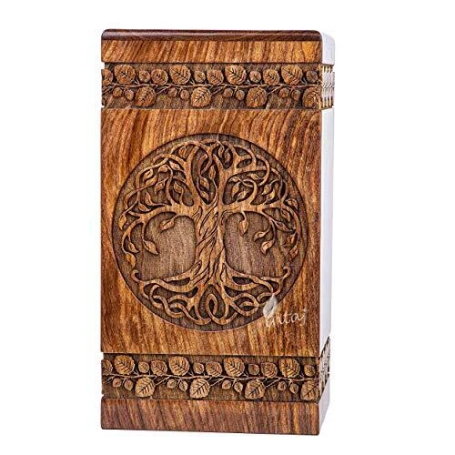 Urna de palo de rosa hecha a mano INTAJ para cenizas humanas - urnas de madera del árbol de la vida para adultos...