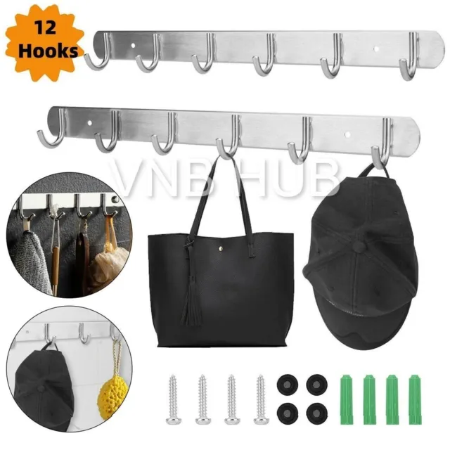 12 Hooks Hanger Holder Coat Robe Hat Clothes Rack Wall Mount Key Bag Towel Rack