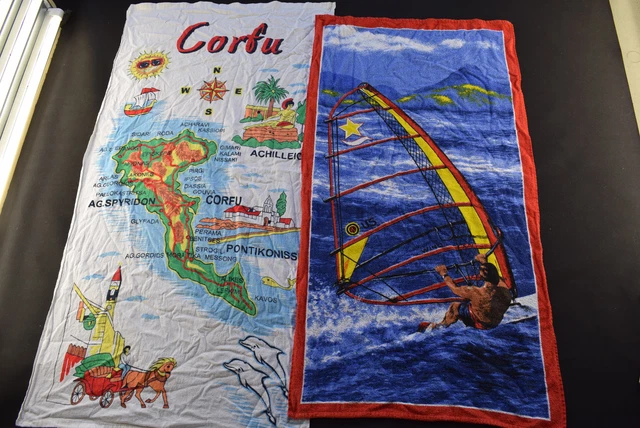 Panno spiaggia Corfù asciugamano spiaggia fumetto grafica estate Tenerife vintage windsurfer