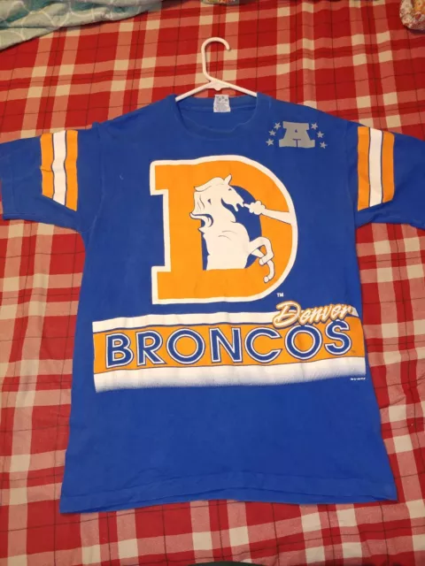 Vintage Denver Broncos NFL Football Blue Salem Sportswear 90s Tee Sz 18-20