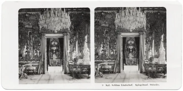 Stereophoto, Laifle & Co, Kgl. Schloss Linderhof. Spiegelsaal um 1905