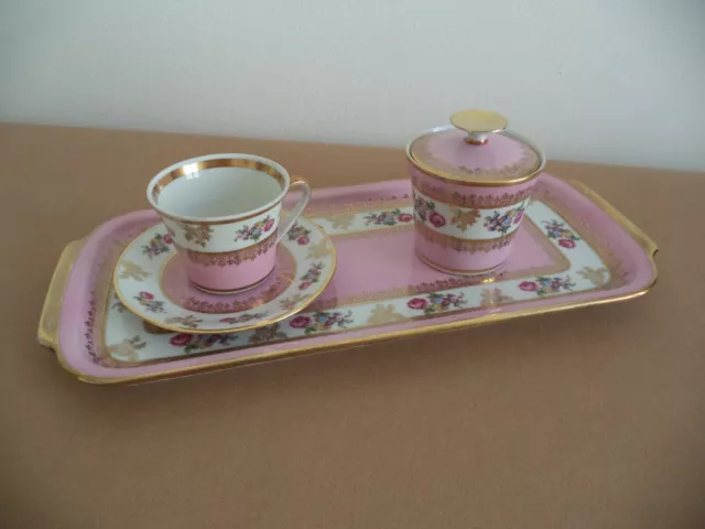 Rudolf Wachter Porzellan Bavaria set caffè vassoio tazza vintage rosa oro fiori