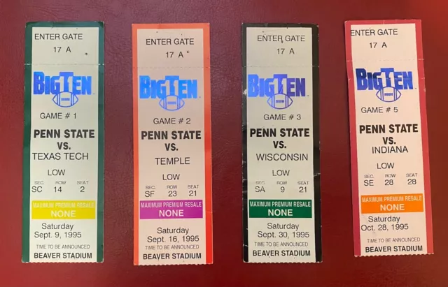 Penn State PSU Football Ticket Stub You Pick 1995 1996 1997 2001 2002 Big 10