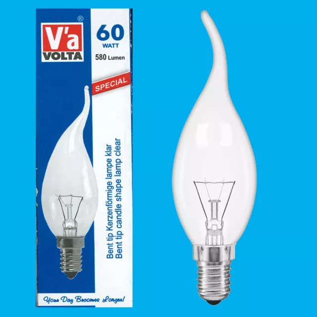 10x 60W Volta Clear Bent Tip Candle Light Bulb SES E14 Small Edison Screw