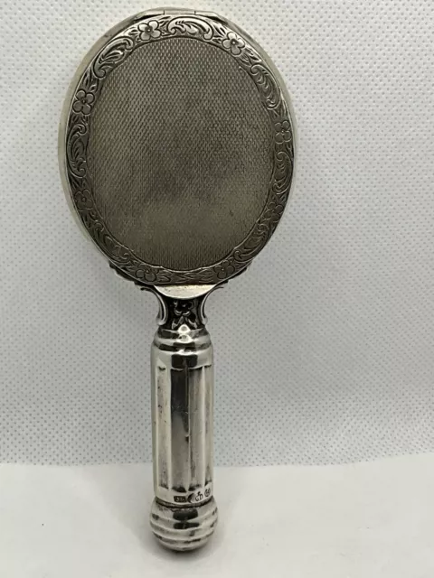 Jugendstil Schminkspiegel mit Puderdose und Lippenstift Silber 835 um 1900.