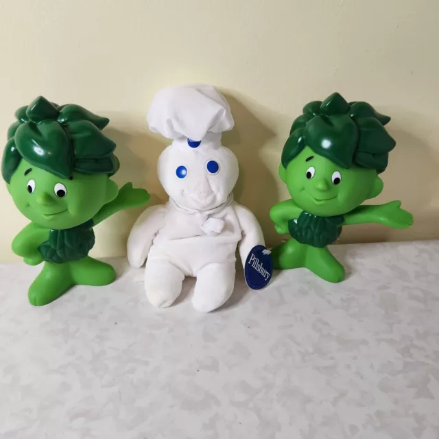Pillsbury Doughboy Beanie & 2 little sprout toys 7" Tall Jolly Green Giant A7