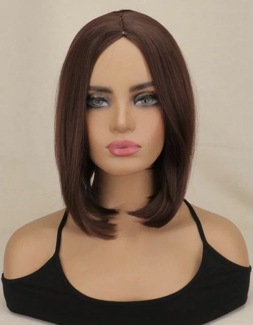 Perruque Courte Synthétique Marron/brun Foncé - Frange Lisse, Bonnet Moyen + 4 Bonnets OFFERTS - Neuf Sans étiquette