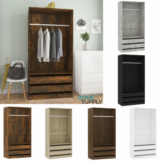 Modern Wooden Open Bedroom Wardrobe Closet With Hanging Clothes Rail & Drawers
