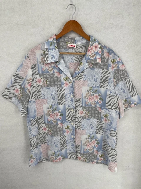 Camicia da donna vintage blu design floreale taglia L