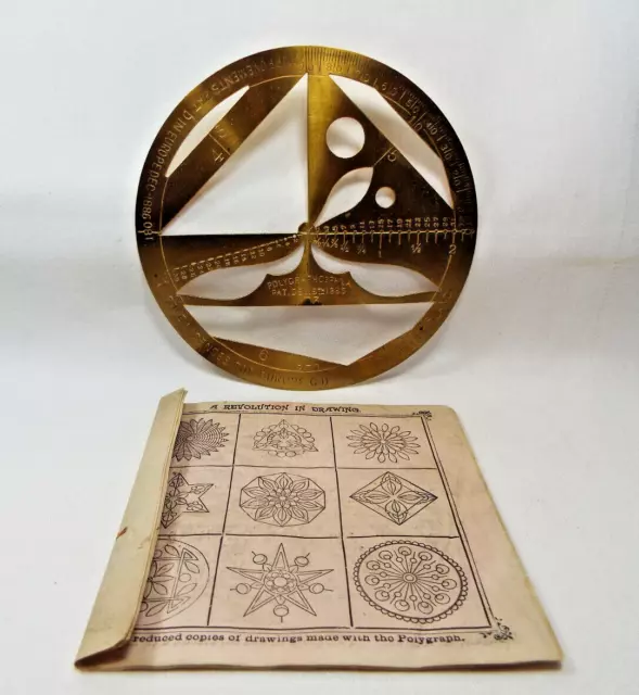 Antique 1886 Polygraph combined drawing template and protractor. Pat 8 Dec 1885