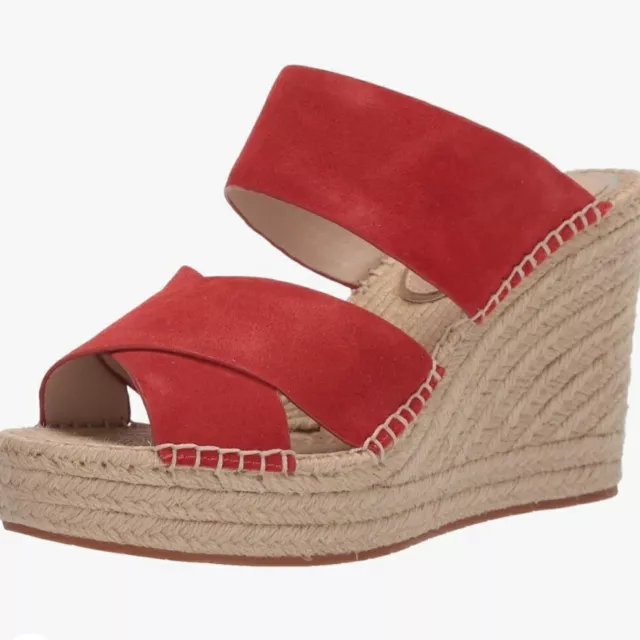 Kenneth Cole Womens Red Suede Platform Olivia Espadrille Wedge Slip On Shoes 8.5