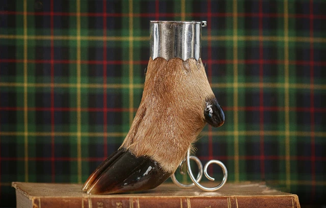 Nice Sterling Silver Deer Hoof Taxidermy Antique Desk Inkwell Hunting Trophy