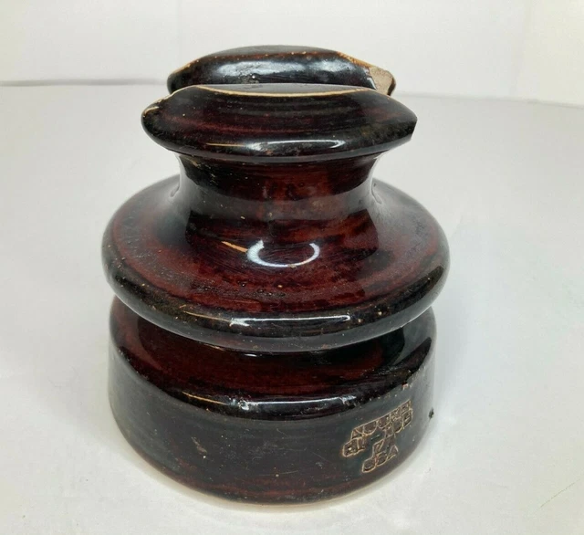 Vintage Ceramic Insulator Locke Hi-Top 77 Brown USA Couple Chips SEE Photos 4