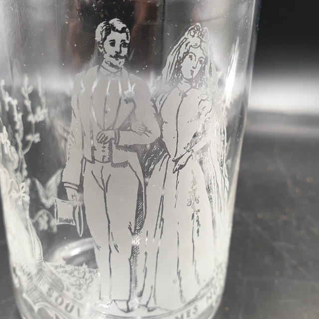 VERRE MARIAGE SOUVENIR DE MES NOCES COUPLE & OISEAUX ART NOUVEAU SIGNE FIN XIXe 3